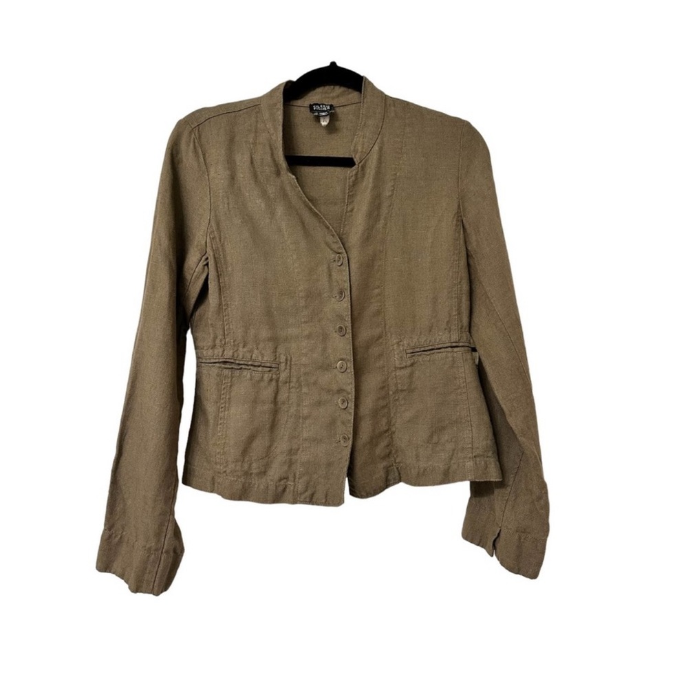 Eileen Fisher sage green (Taupe) Linen Button Front Lightweight Short Jacket XS - Picture 2 of 8